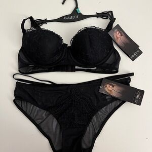 Vassarette Black Lace Bra & Panty Set Size 34B / S Sexy Lingerie NWT